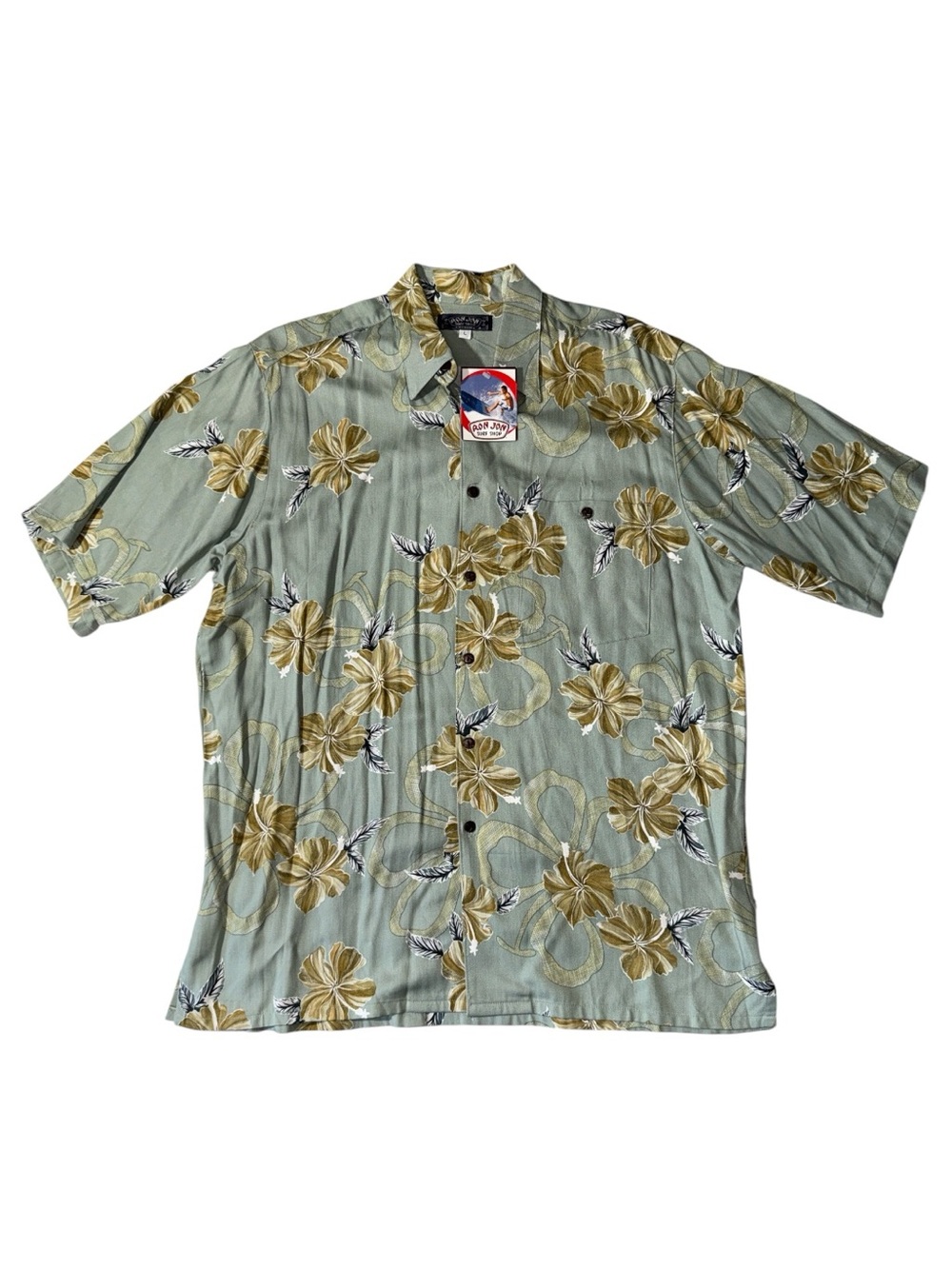 NEW Ron Jon mens L Large green floral 100% rayon Hawaiian shirt Cozumel NWT